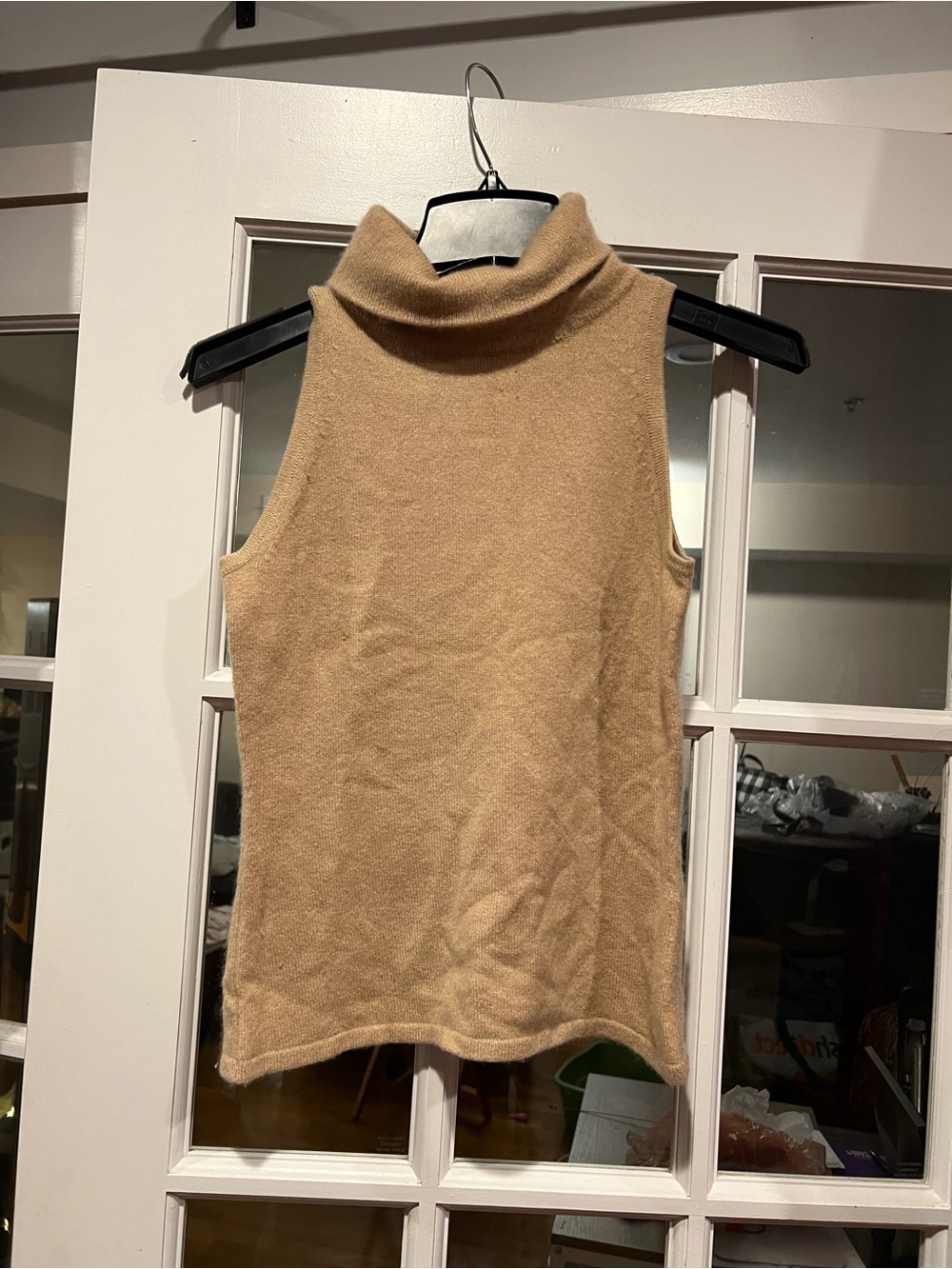 Aqua Sleeveless Cowl Neck cashmere apSweater Tank — Camel